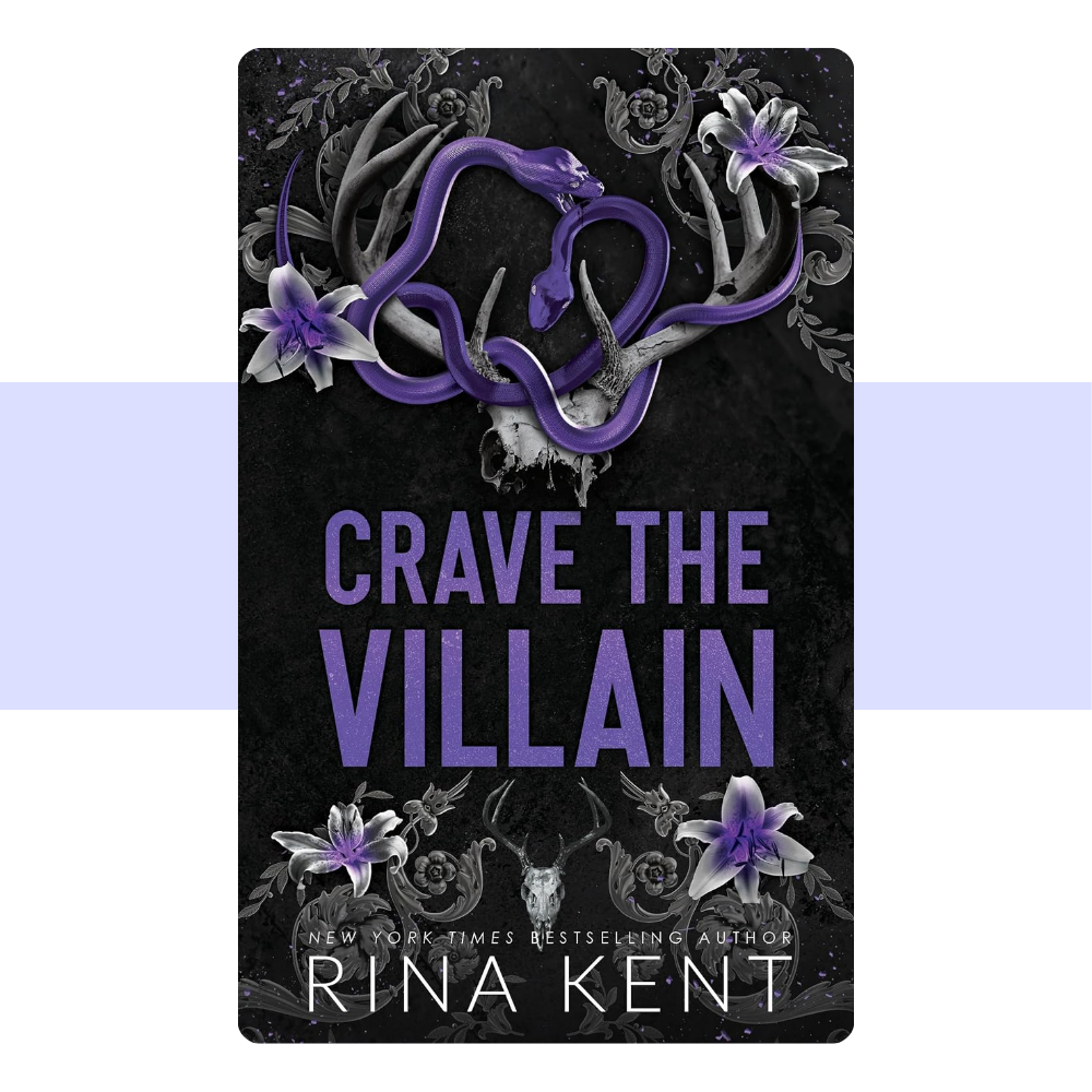 Dark romance book cover for Crave the Villain by Rina Kent, featuring a moody, dramatic design with dark tones and an intense, seductive atmosphere.