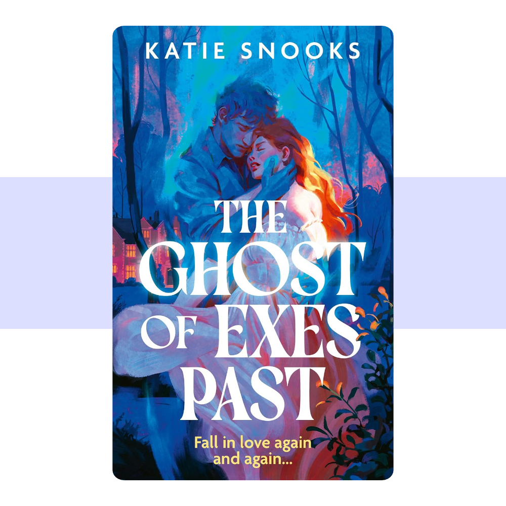 Blue-toned illustrated cover of The Ghost of Exes Past by Katie Snooks, featuring large white title lettering and romantic paranormal imagery.