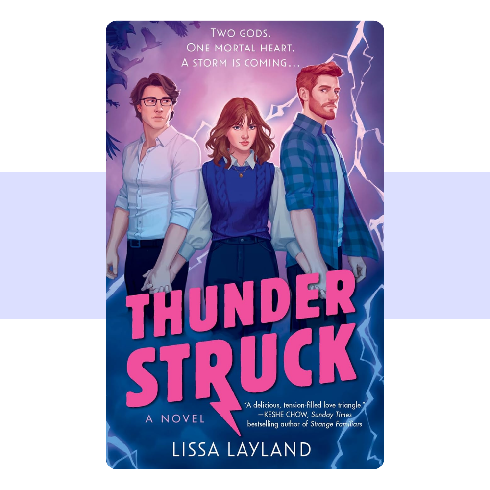 Book cover for Thunderstruck by Lissa Layland, a contemporary romantasy featuring an American exchange student, Norse gods Thor and Loki, a love triangle, and a journey into the mythical realm of Asgard.