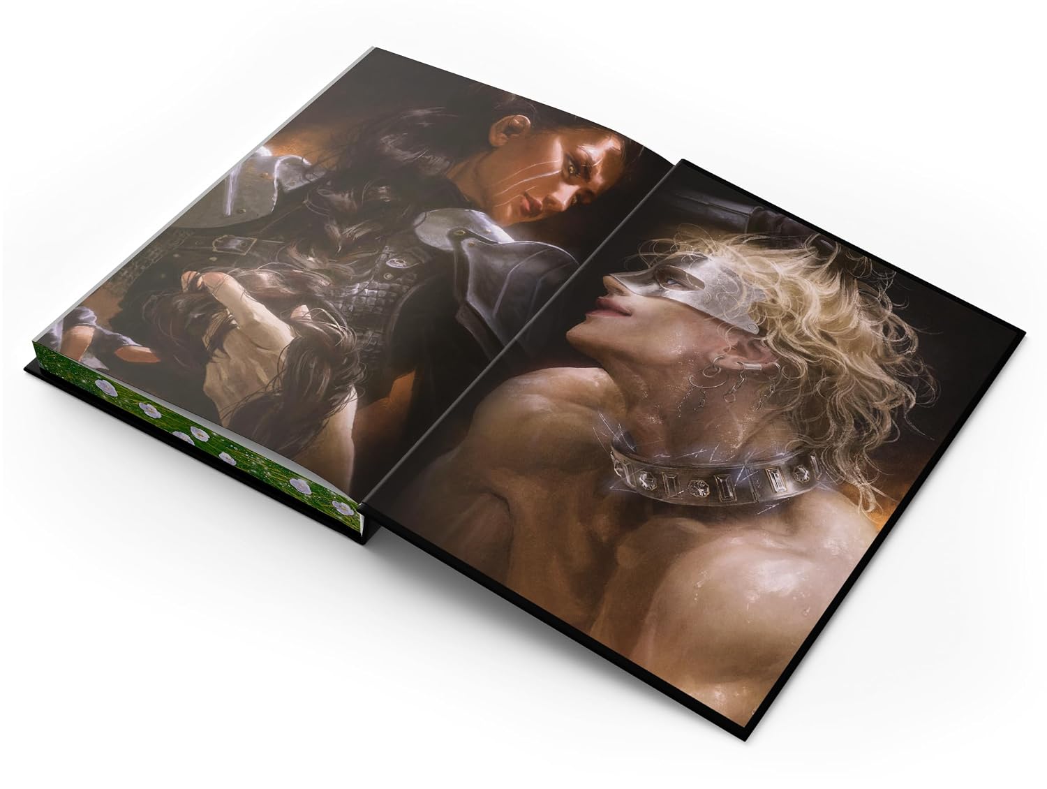 Open book with images of a person wearing a headband on a white background