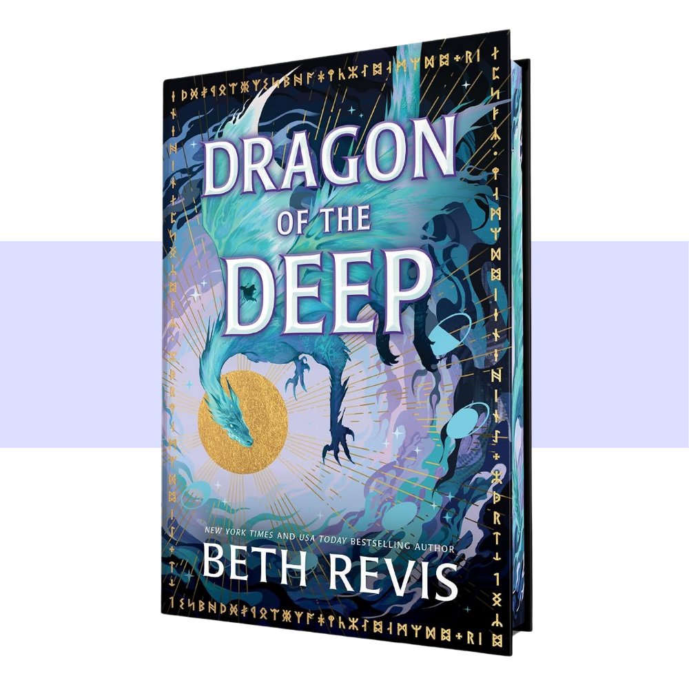 The book cover of 'Dragon of the Deep' by Beth Revis, shown as a 3D mockup with a slight shadow on a white background with light purple side bars.