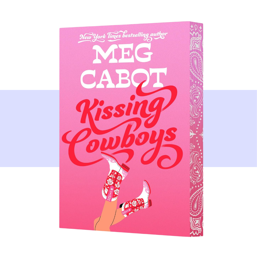 Bright illustrated cover of a teen girl surrounded by cowboy-themed imagery, with the title “Kissing Cowboys” prominently displayed.