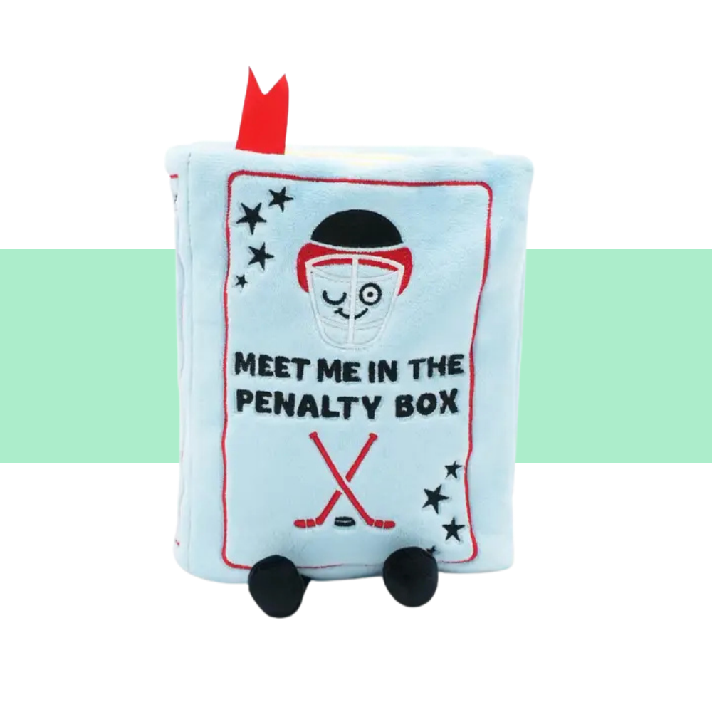 blue punchkin pillow with hockey player meet me in the penalty box plush toy 