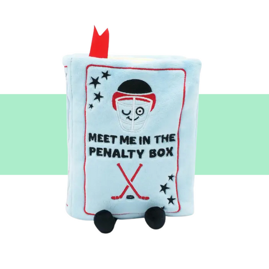 blue punchkin pillow with hockey player meet me in the penalty box plush toy 