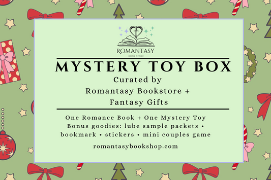 mystery toy box label with christmas graphics 