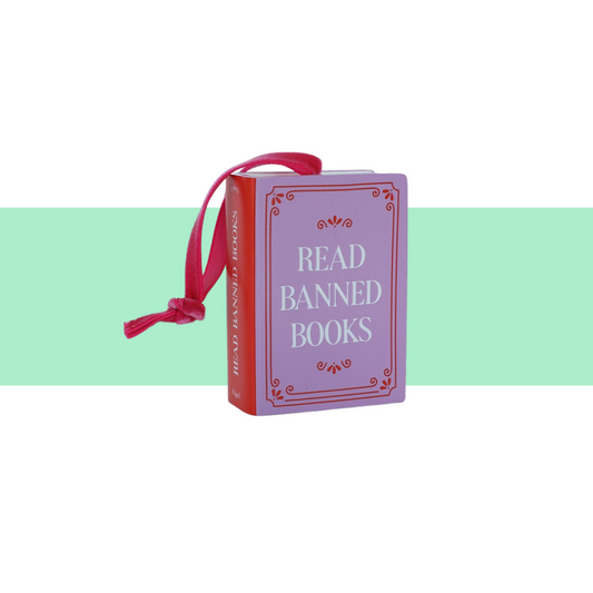read banned books holiday ornament made of resin 