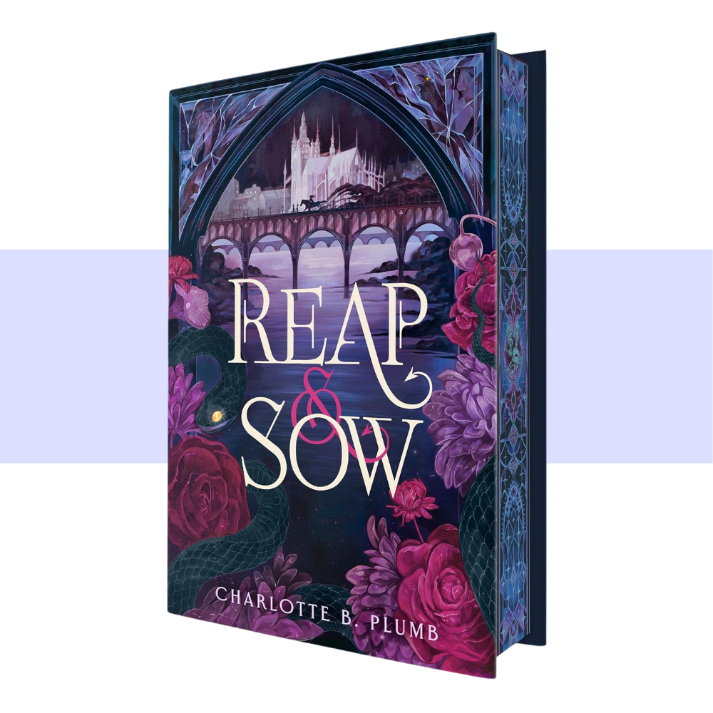 Book cover for Reap & Sow by Charlotte B. Plumb, featuring a dark gothic fantasy design with ornate metallic details and a moody, shadowy aesthetic.