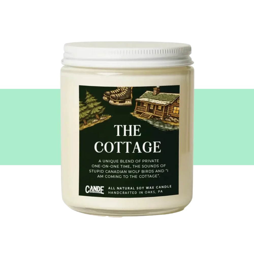 the cottage hockey romance cancle, clear jar white lid 