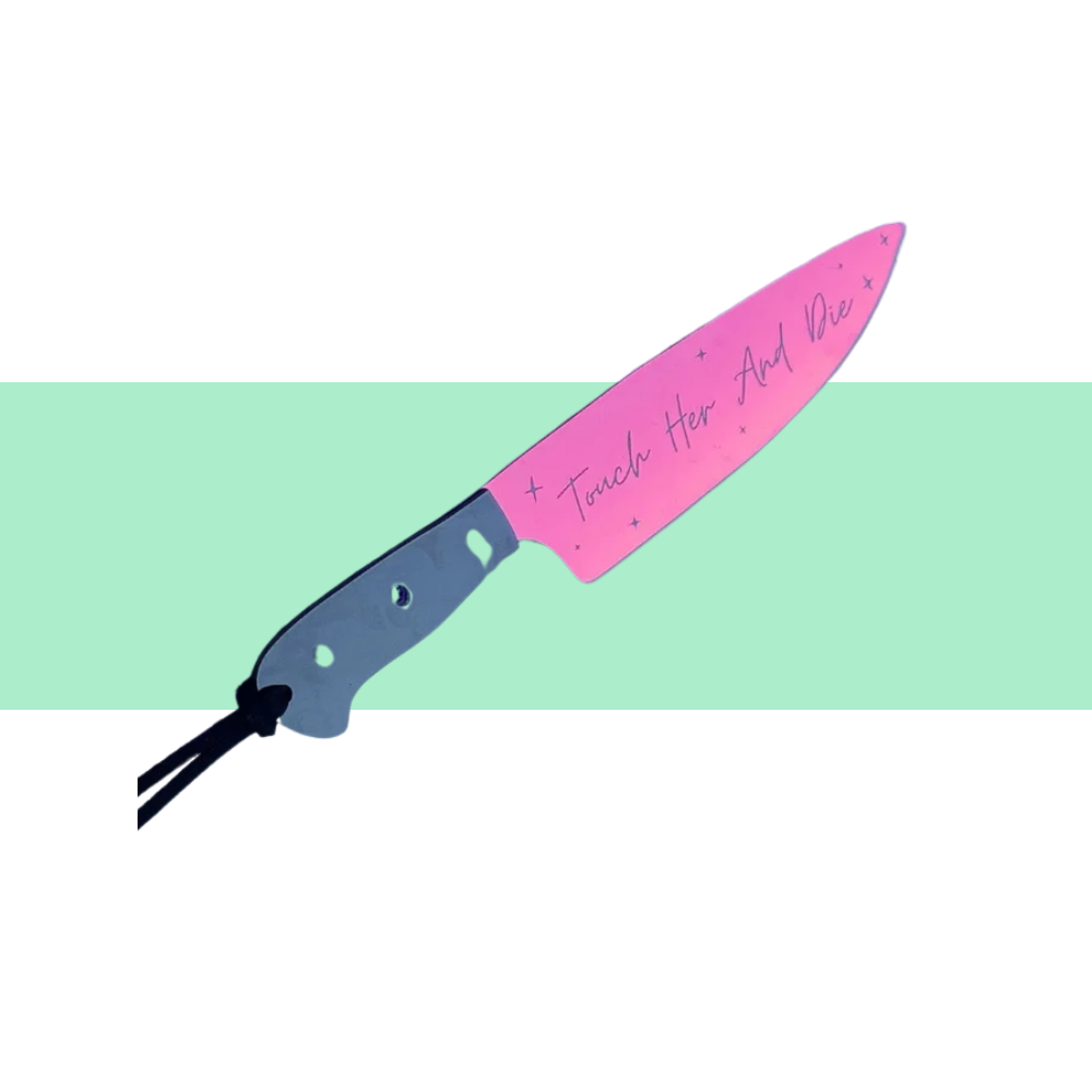 pink and black touch her and die knife bookmark
